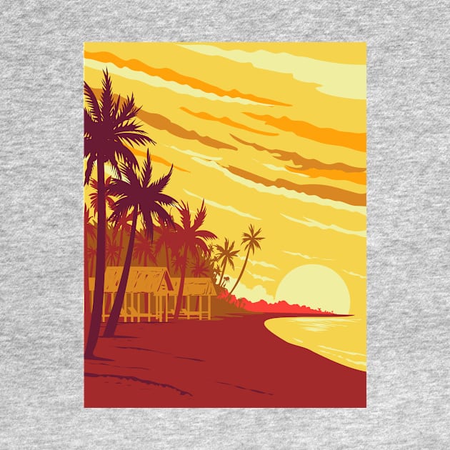 Beach in Phu Quoc Island During Sunset in Kien Giang Province Vietnam WPA Art Deco Poster by patrimonio